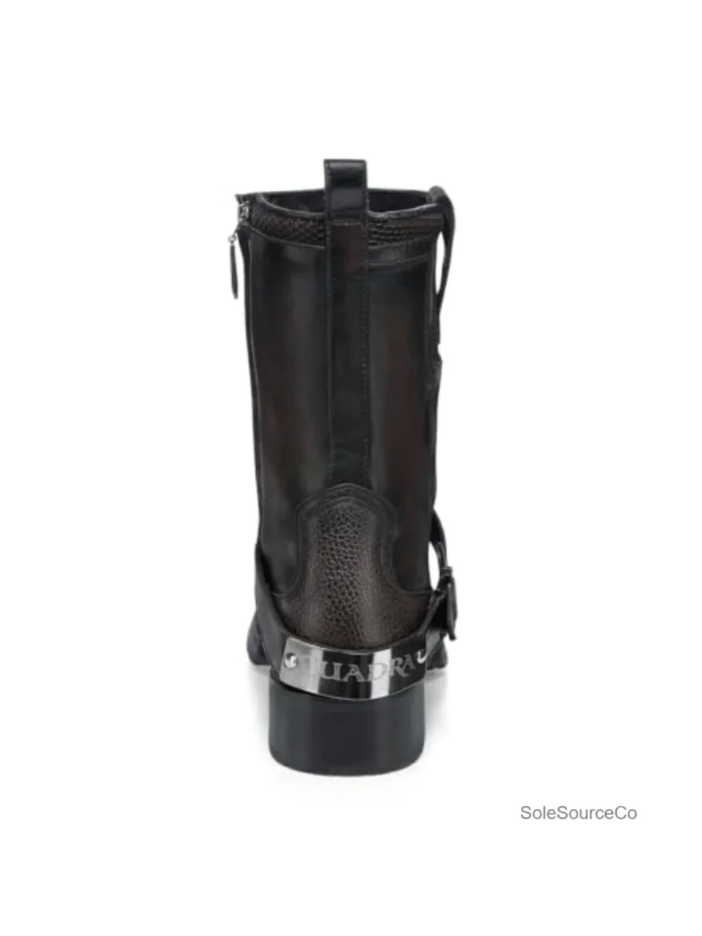 Python Leather Biker Boots Side Zip Almond Toe Cuban Heel Mid Calf